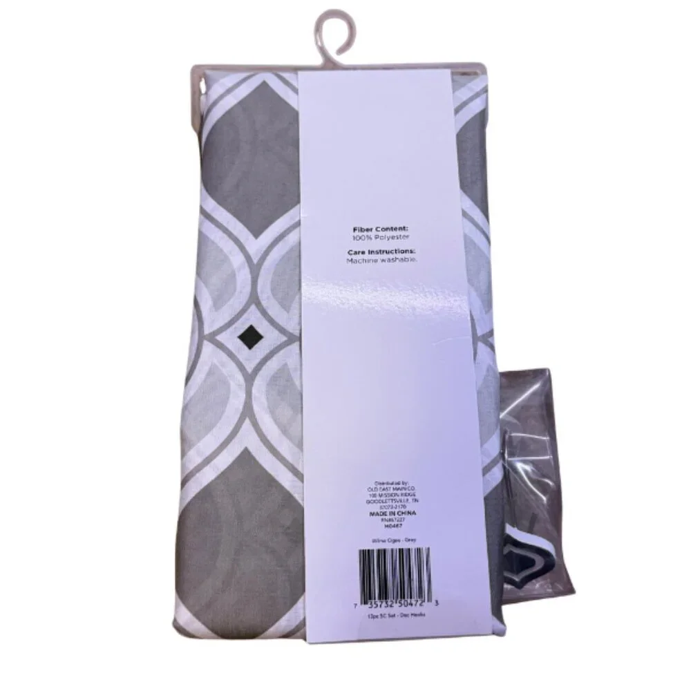 Comfort Bay Shower Curtain Liner Gray Stripe Taffeta 70x72 Inch 13 Pc w/ Hooks - Picture 3 of 4